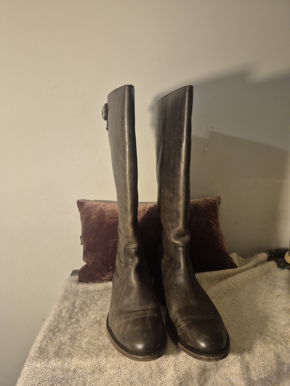Frye Tall Leather Riding Boots in Dark Brown